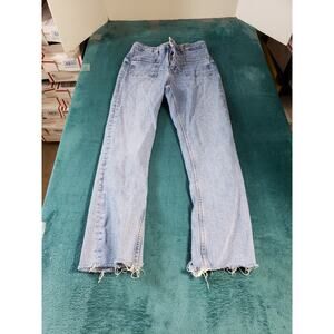 Zara Jeans Size 2 Womens Blue Denim Fray Hem Pants Mid Rise Ladies Straight